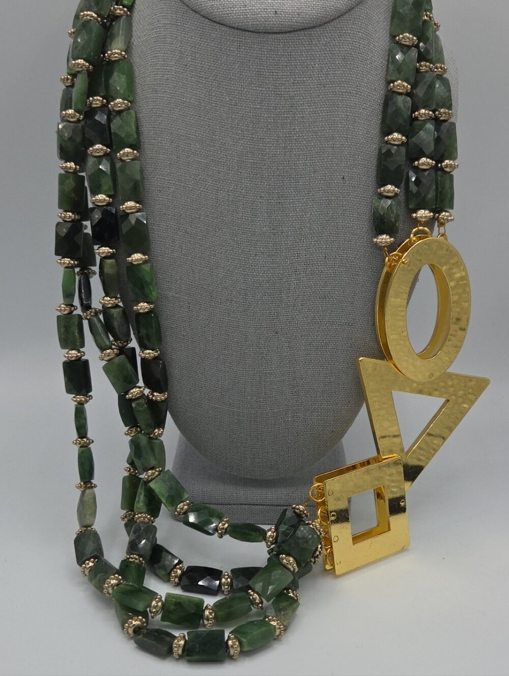 5 for $25! Sassy Jones Gold Tone Geometric Pendant Multi-Strand Green Necklace